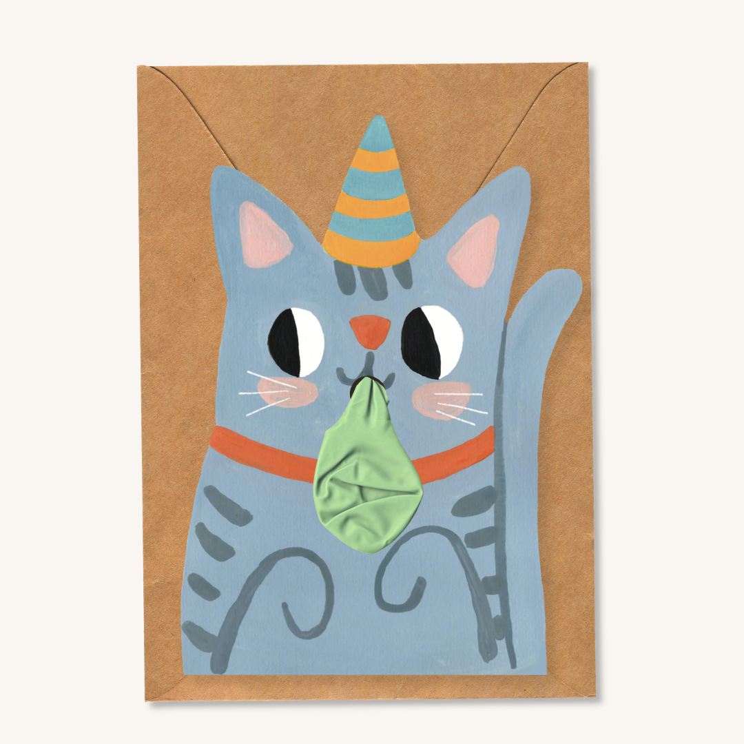 Wenskaart XL met ballon Kat 🐱